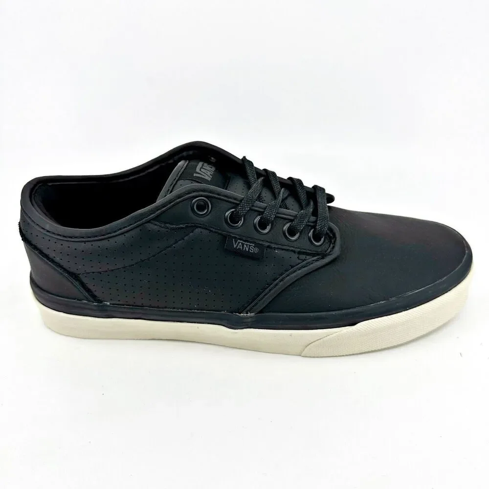 VANS Atwood (Perf) Black Antique Leather White Mens Size 6.5 Casual Sneakers